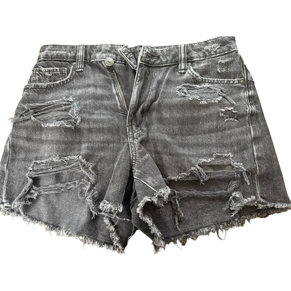 American Eagle black denim jean shorts‎ size 0 - Picture 1 of 4